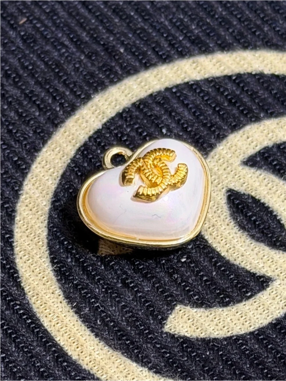 CHANEL Gold-Tone Heart Charm with White Enamel